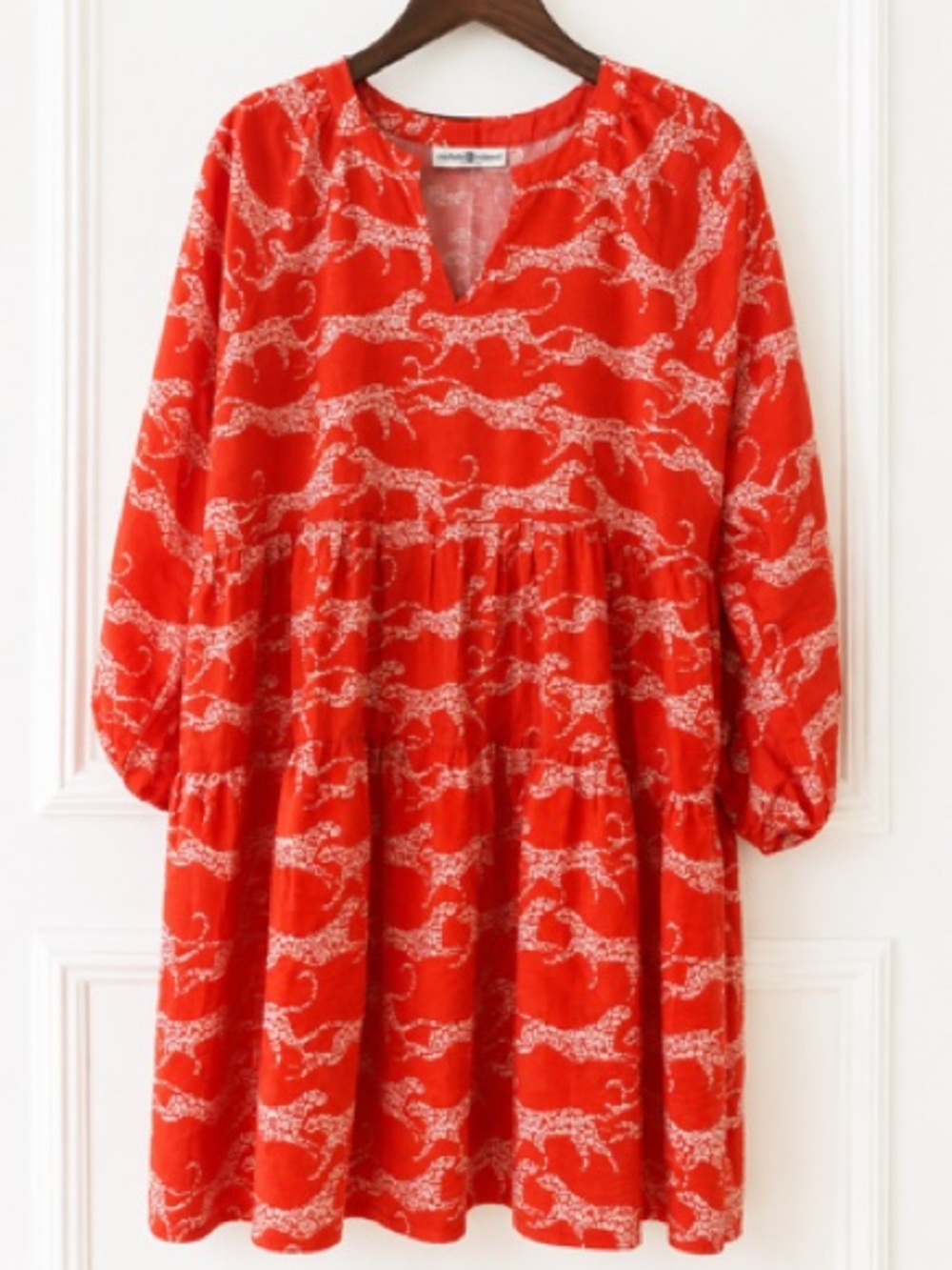 Vibrant Red Printed Tiered Dress with Playful White Pattern - Picture 1 of 4
